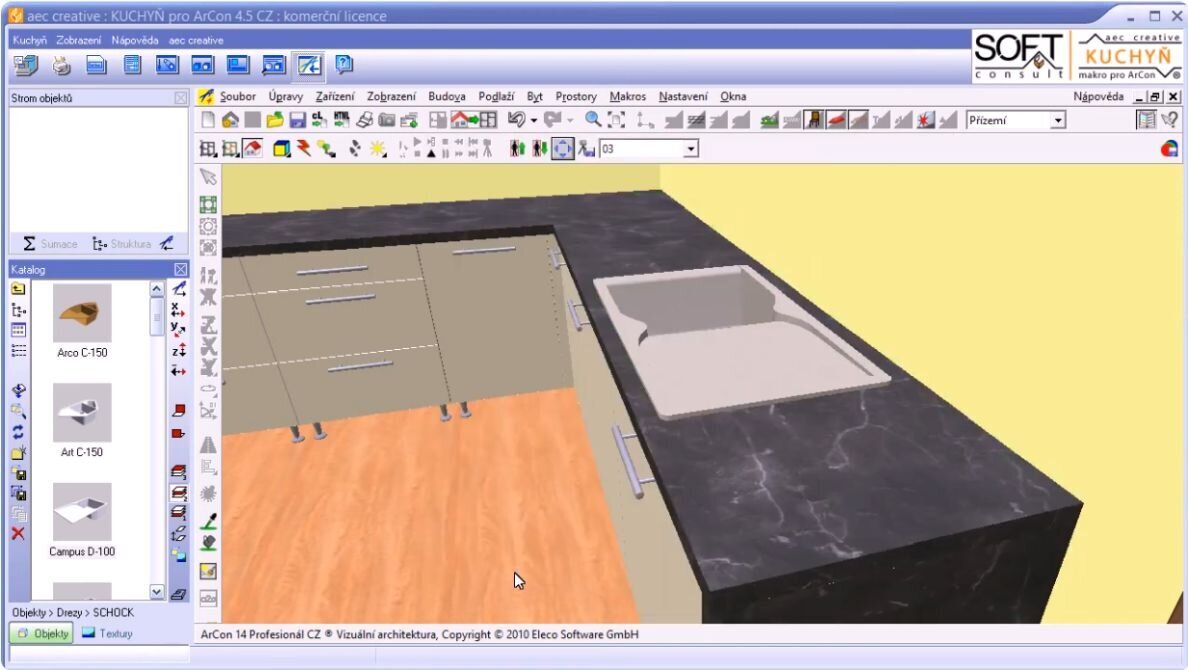 Kuchyň pro ArCon: vkládání dřezu