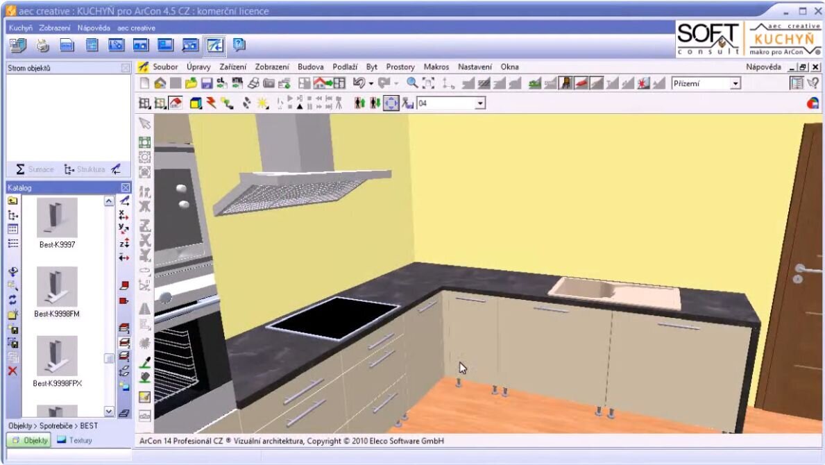 Kuchyň pro ArCon: vložení spotřebičů